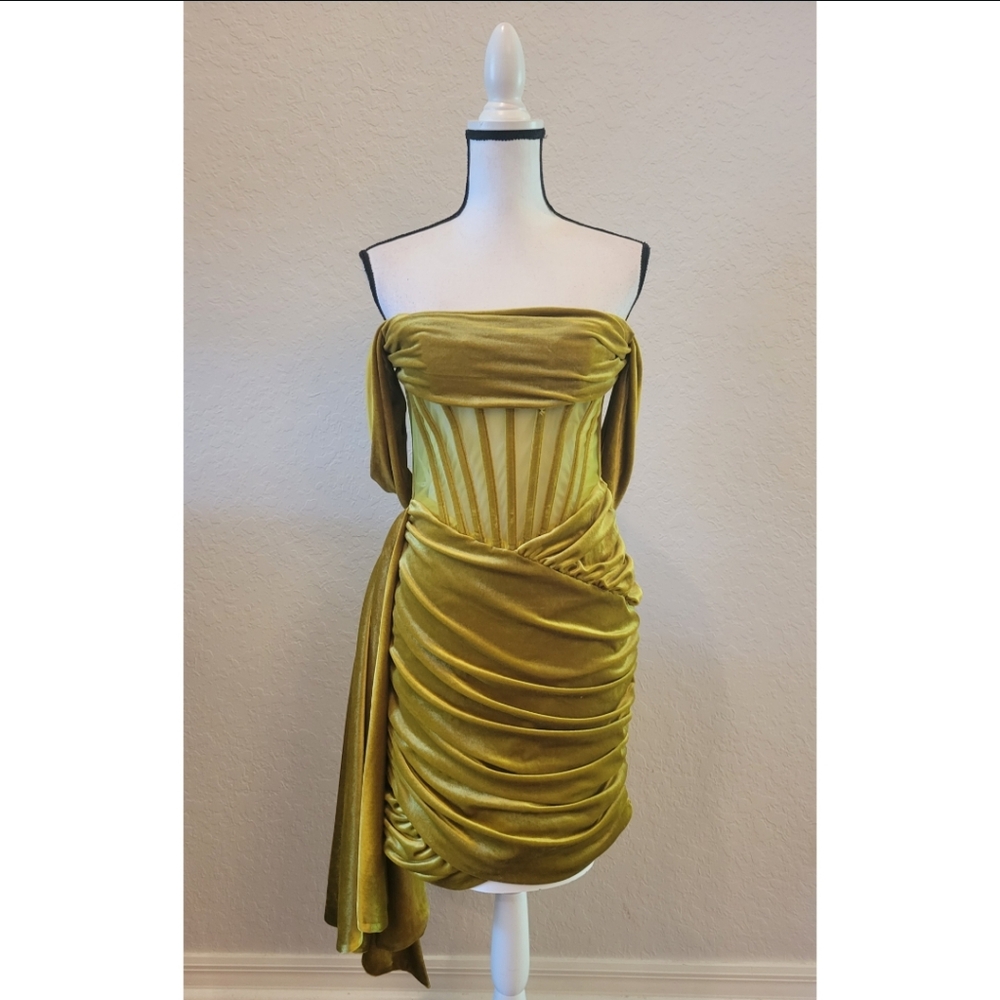 Olive Off The Shoulder Corset Dress
